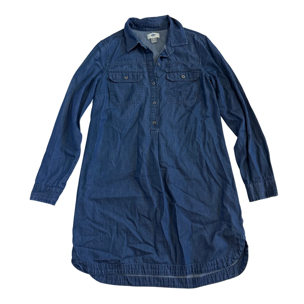Old Navy Dark Wash Chambray Long Sleeve Shirt Dress Long Sleeve Denim Look Sz XS